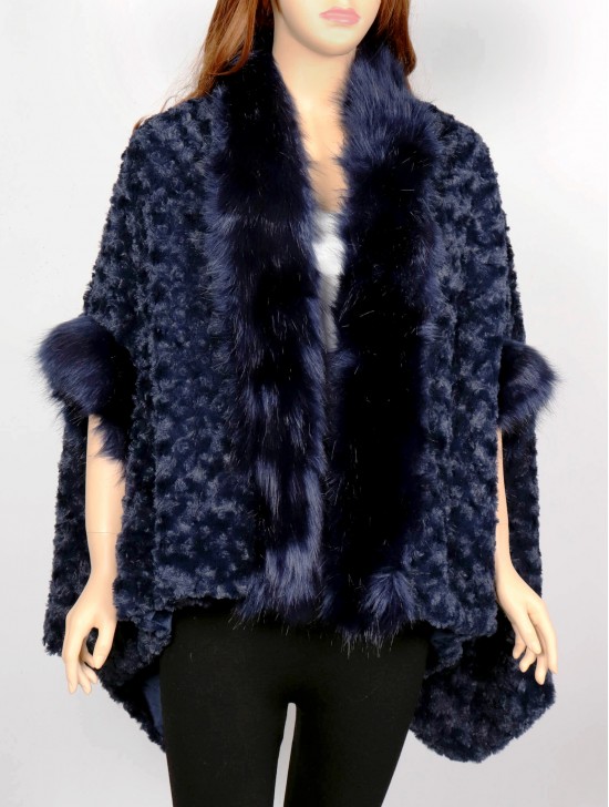 Premium Faux Fur Cape with Rose Imprints & Sleeves